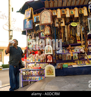 Catholic religious trinkets for sale outside the cathedral in Mazatlan Sinaloa Mexico Stock Photo