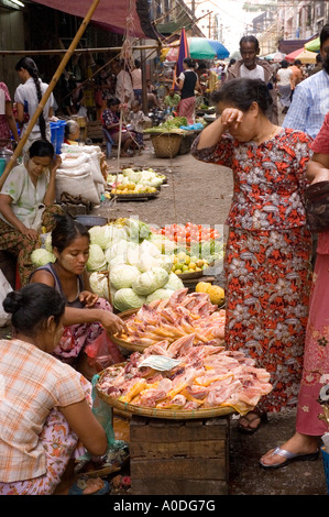 Stock photograph of a general market street scene in Yangon in Myanmar 2006 Stock Photo