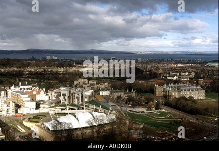 The Scottish Parliament and Palace of Holyroodhouse Edinburgh Scotland from Salisbury Craigs Stock Photo