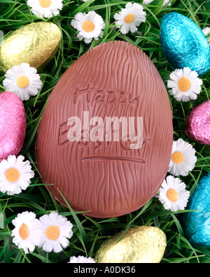 EASTER EGGS ON GRASS Stock Photo
