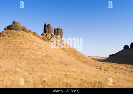 The Sisters rock formation at Wallula Gap on the Columbia River Washington USA Stock Photo