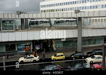 Skytrain, Duesseldorf International Airport, Germany. Arriving at terminal building. Stock Photo