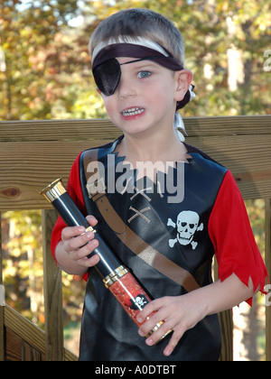 Five-year-old boy in a pirate Halloween Costume Stock Photo