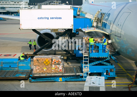 Cargo containers loaded onto aircraft O Hare Field airport Chicago ...