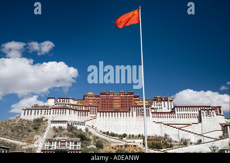 Red flag flies over the Potala Palace 2 -Lhasa Tibet Stock Photo