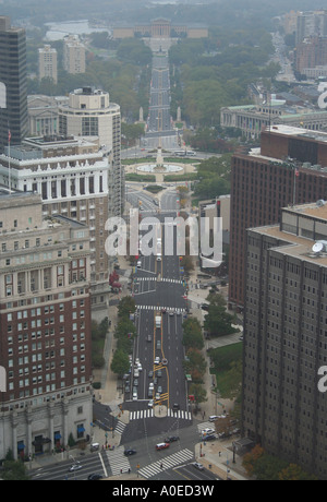 Philadelphia Museum of Art and Benjamin Franklin Parkway from top of Philadelphia city hall  October 2006 Stock Photo