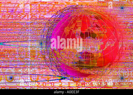 globe and network of digits Stock Photo
