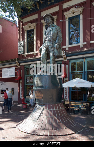 Statue of Gassy Jack Deighton of whom Gastown is named after in Maple Tree Square Gastown Vancouver Canada Stock Photo