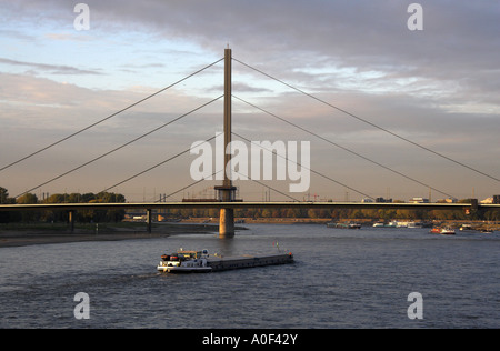 Oberkasseler Suspension Bridge, River Rhine, Dusseldorf, Germany Stock Photo