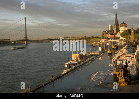 Oberkasseler Suspension Bridge, River Rhine Dusseldorf Germany Stock Photo