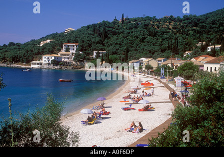 Corfu -  Lovely beach at Kalami a popular resort near Kouloura on the northeast coast of Corfu Stock Photo