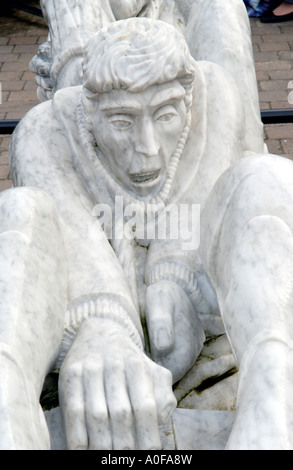 Detail of marble sculpture THE LAST HAUL on quayside at Barmouth harbour Gwynedd North Wales UK Stock Photo