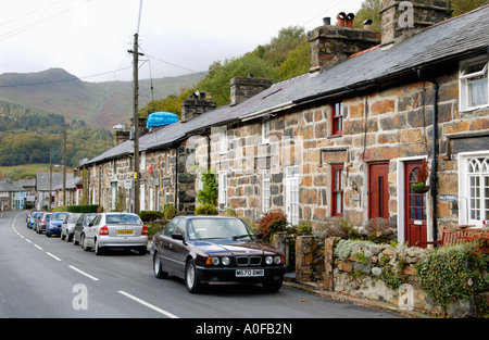 Row of terraced houses dating from 19th century in Beddgelert Gwynedd North Wales UK Stock Photo