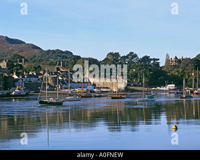 CONWY NORTH WALES UK November Looking over the River Conwy towards the quay side of this medieval town from Conwy Bridge Stock Photo