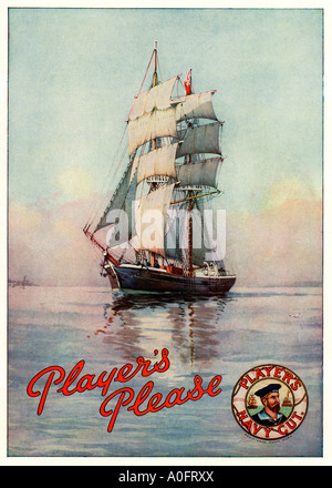 Players Please Boat 1930s advert for the English tobacco Navy Cut brand with the trademark Jack Tar Stock Photo