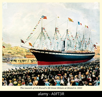 Launch of the SS Great Britain the revolutionary ship of the great engineer Isambard Kingdom Brunel at Bristol in 1843 Stock Photo