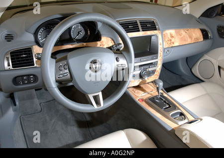 detail of the dashboard and drivers seat in a jaguar xk sports car Stock Photo
