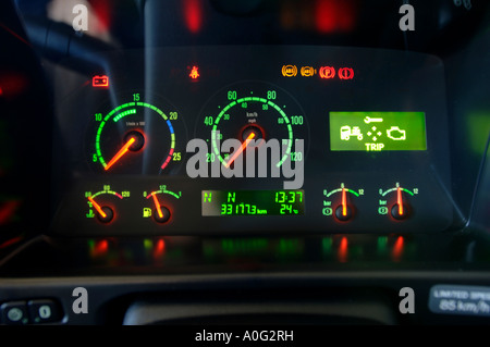 dashboard control details of scania r500 v8 lorry Stock Photo