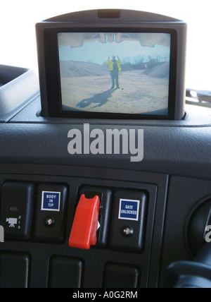 drivers eye view from an on board camera at the rear of a tipper truck Stock Photo