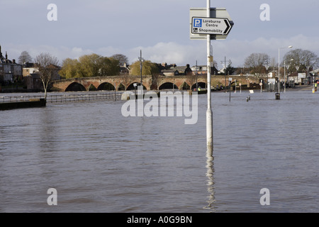 Flood a flooded Whitesands a submerged parking sign on Whitesands River Nith in flood Dumfries Scotland UK Stock Photo