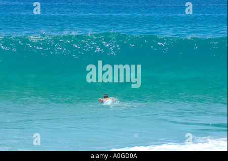 Swimmer at White Sands Beach Park and nearby condominiums Kailua Kona ...