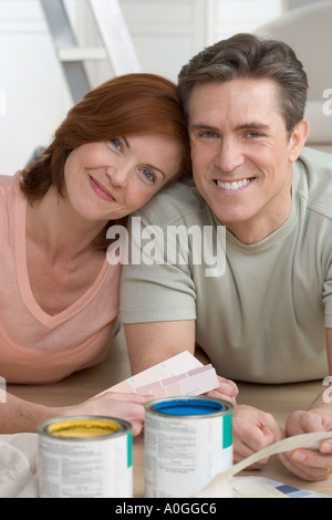 Couple with paint and color samples Stock Photo