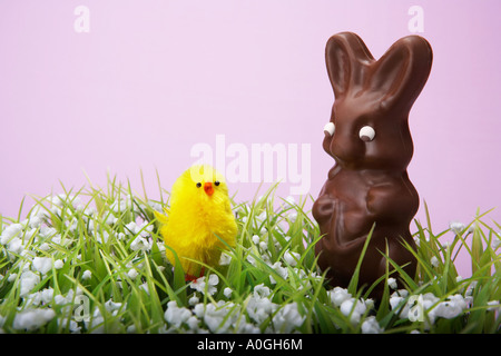 Easter bunny and chick Stock Photo