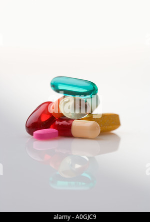 Pile of multi colored pills Stock Photo
