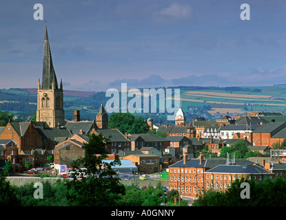 The skyline at Chesterfield in the Peak District Derbyshire England UK with the crooked spire church visible