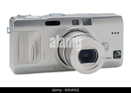 digital 6 mega pixel view finder compact digi lens reflex camera auto focus zoom lens black polycarbonate body lens hood Stock Photo