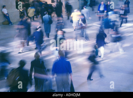 New York City Midtown Manhattan Grand Central Train Station 42nd Street Looking Down On a Crowd Of People at Rush Hour Stock Photo