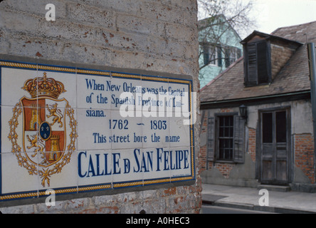 Louisiana Cajun Country,New Orleans,French Quarter,Vieux Carre,attractions,historic preservation,St. Philip Street ceramic historical sign,information Stock Photo