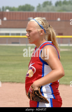 Teenage female Major League Softball player Stock Photo