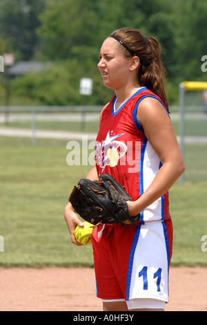 Teenage female Major League Softball player Stock Photo