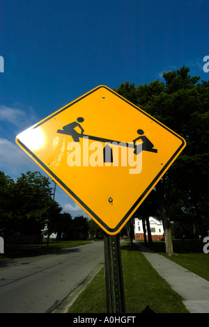 Yellow and black SeeSaw sign meaning a Childrens Park Stock Photo ...