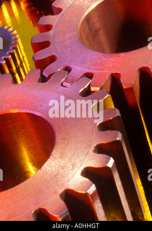 Colorful industrial red gears interlocked Stock Photo