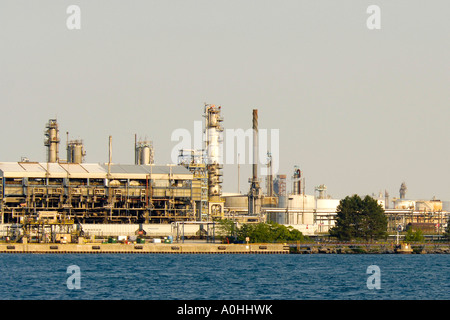 Natural gas and oil refineries along the St Clair River on the Canada USA border at Port Huron Mi Stock Photo