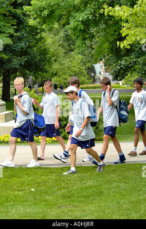 Teenage boys soccer team at the University of Notre Dame Summer Camp, Indiana Stock Photo