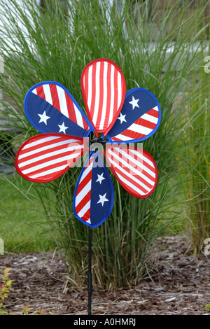 Stars and Stripes garden windmill. Stock Photo