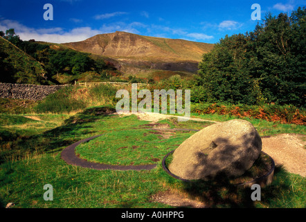 Mam Tor and the disused crushing wheel near Odin Mine, Castleton, Derbyshire, Peak District National Park, England, UK. Stock Photo