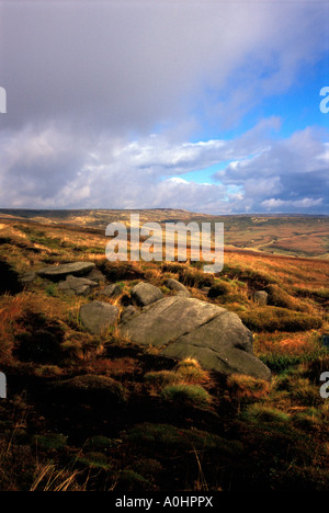 Bleaklow from Devil's Dike, Pennine Way, Glossop, Derbyshire, Peak District National Park, England, UK. Stock Photo