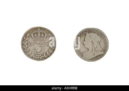 British coin, a Queen Victoria silver threepenny bit. Date: 1891 Stock ...