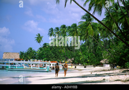 Tobago Pigeon Point caribbean sea beach palm trees Stock Photo