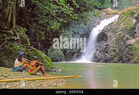 Tobago Argyll waterfall girls Stock Photo