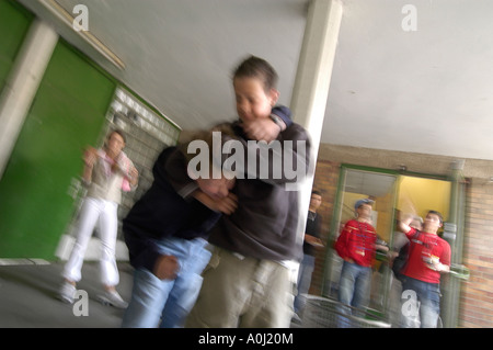 Pupils in a (staged) fight Stock Photo