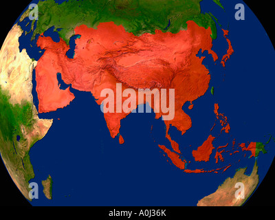 Highlighted Satellite Image Of Asia Stock Photo