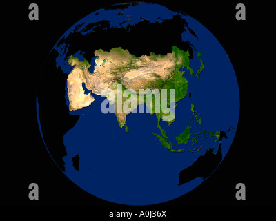 Highlighted Satellite Image Of Asia Stock Photo