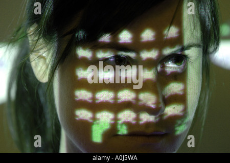 Space Invaders Negative female, space invader face, eyes, shut, spooky, sinister, negative ...