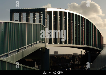 Stark modern beauty in a graceful metal and concrete bridge in Sussex. Stock Photo