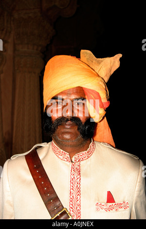 Doorman of the Laxmi Niwas Palace, also known as the Lalgarh Palace Hotel, Bikaner, Rajasthan, India Stock Photo
